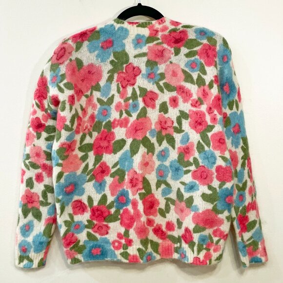 EUC Sezane Janelia Mohair Wool Floral Sweater Pink Turquoise Small - Picture 4 of 8